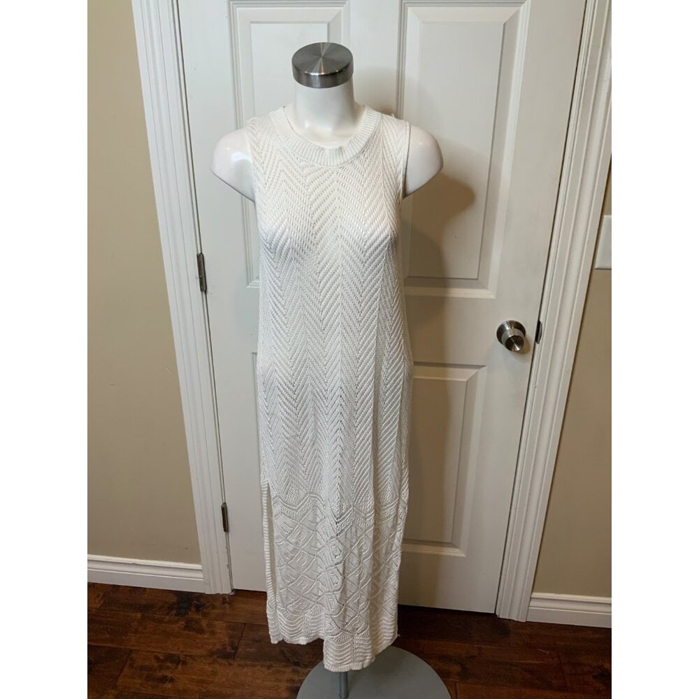 Tahari White Crochet Knit Sleeveless Swim Cover-Up Dress, Size L